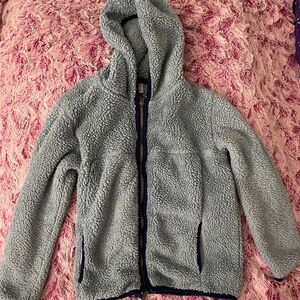 Hanna Anderson Blue Marshmallow zip up hooded sweater. Size 6/7